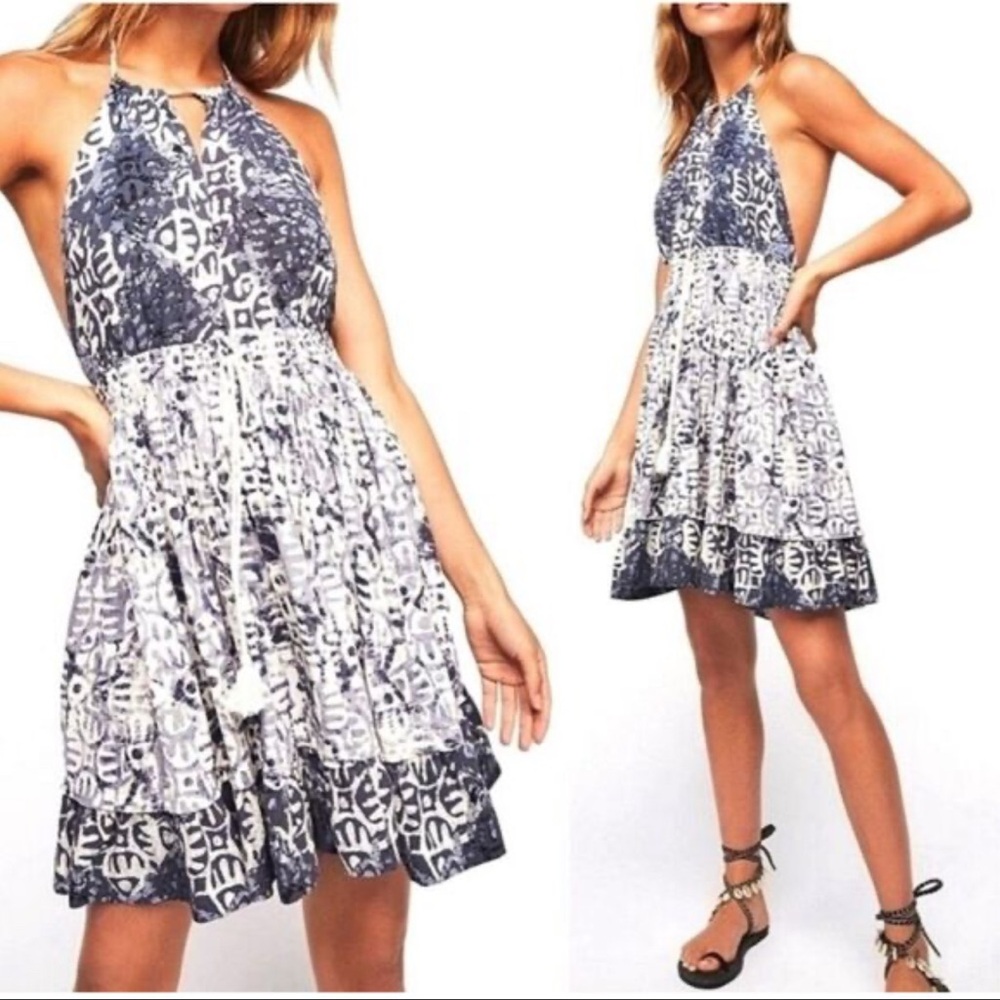 Free people Beach blue design beach dress ruffled resort, jet set photo shoot